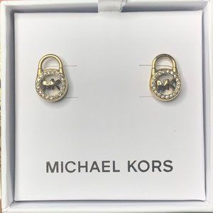 NEW Michael Kors Gold Pave Lock Stud Earrings